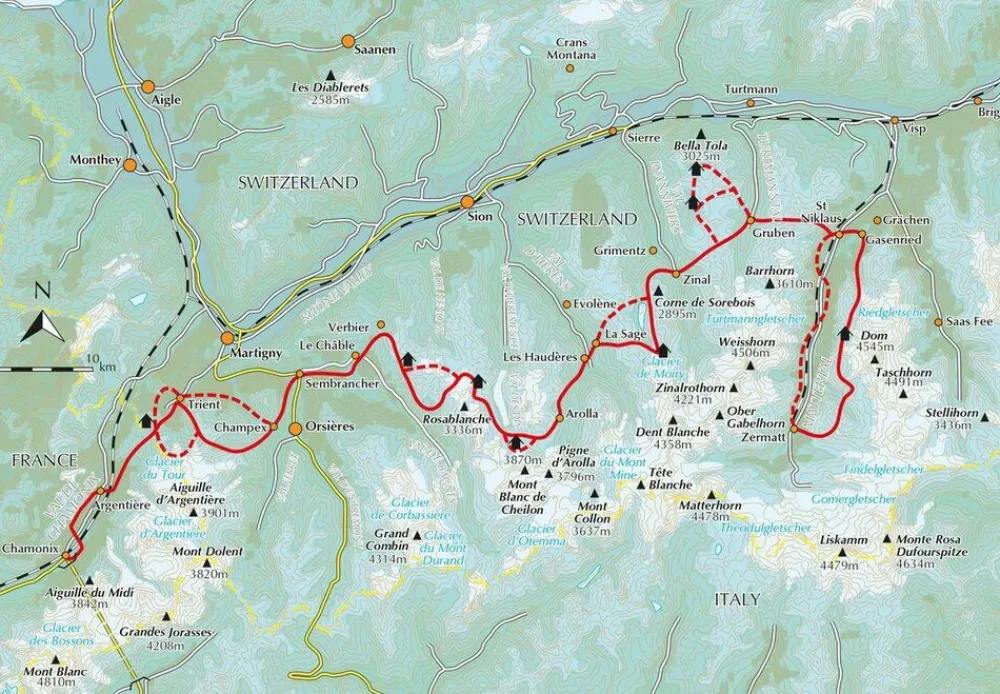 Cicerone Zwitserland|Frankrijk|Wandelgids Trekking Chamonix to Zermatt