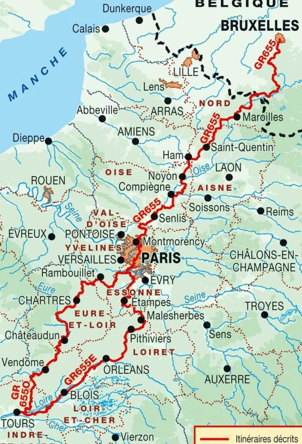 FF randonneee Wandelen Naar Santiago|Frankrijk|Wandelgids GR6551 Bruxelles- Paris - Tours