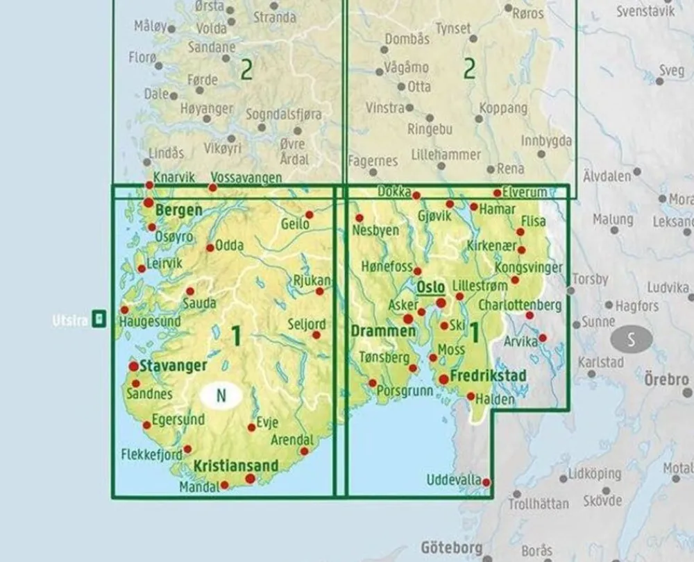 Freytag & Berndt Scandinavië & Ijsland|Wegenkaart Noorwegen Zuid 1 Oslo Bergen