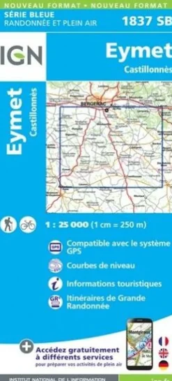 IGN Frankrijk|Topografische kaart 1837SB Eymet - Castillonnes