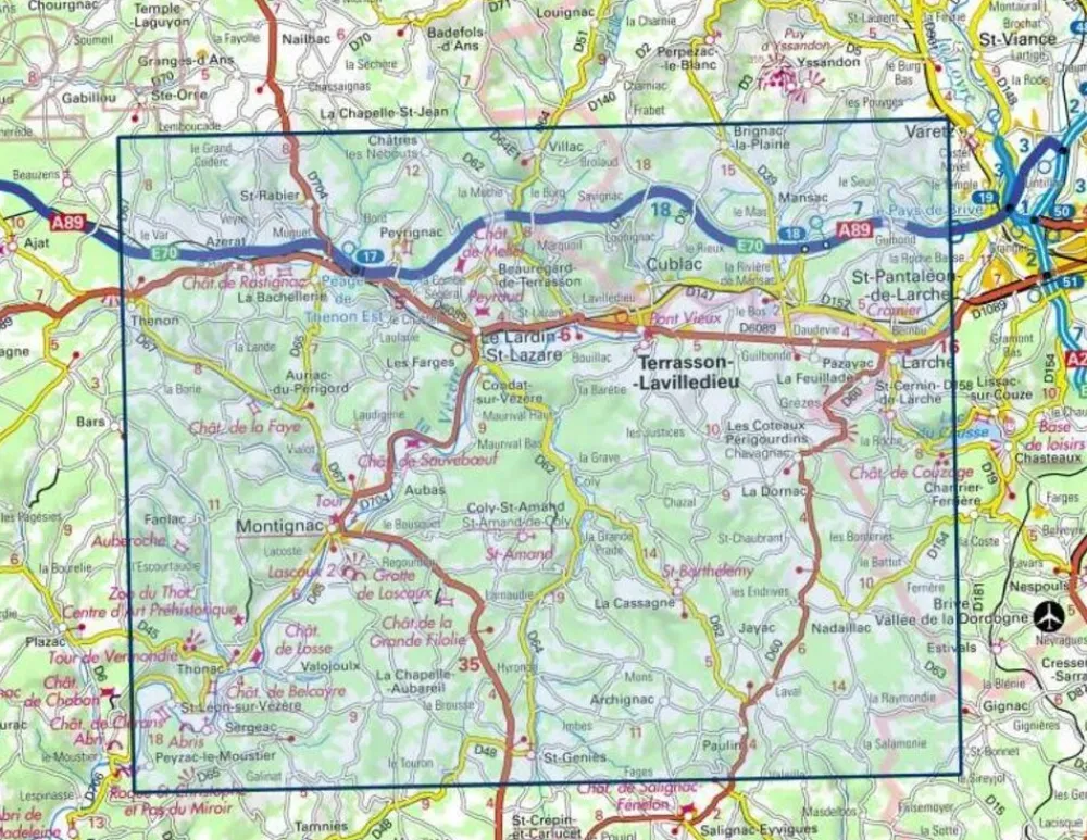 IGN Frankrijk|Topografische kaart 2035SB Terrasson-Lavilledieu