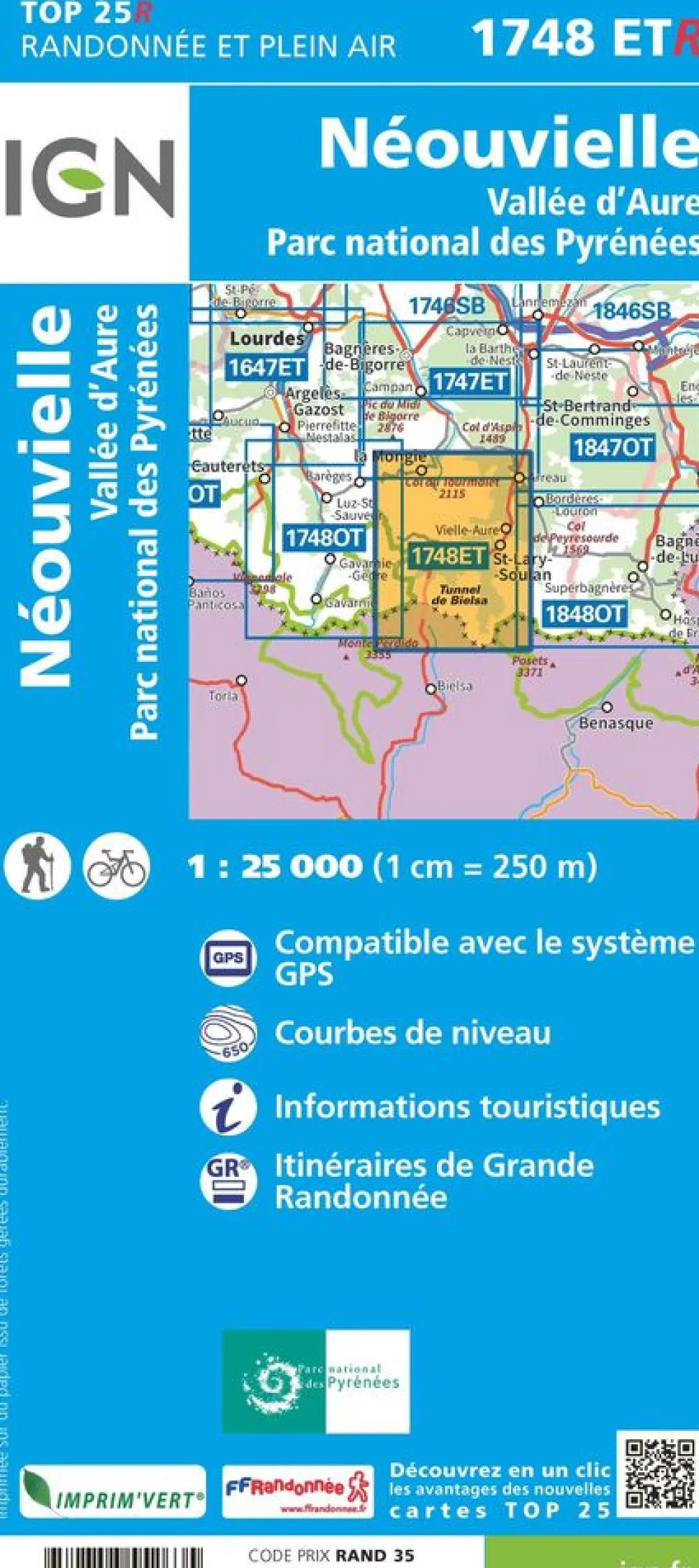 IGN Frankrijk|Wandelkaart Néouville/vallee d aure 1748ETR 1/25