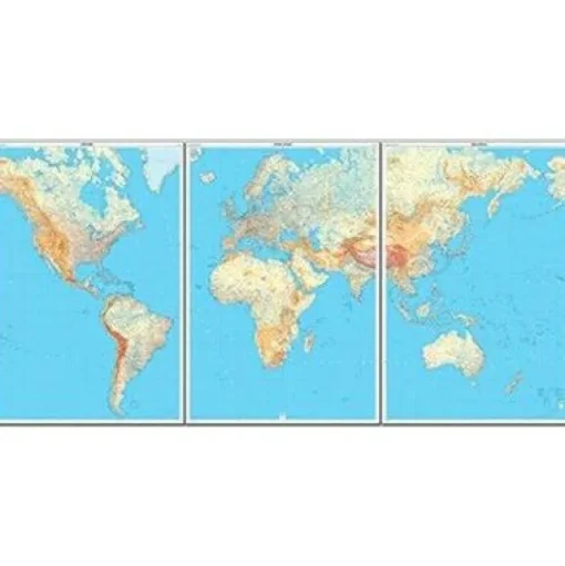 IGN Wandkaarten & Reliëfkaarten|Frankrijk|Wandkaart De Wereld 3 bladen