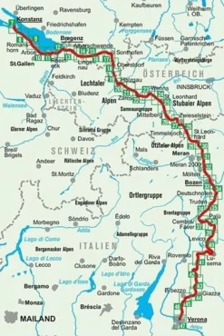 Kompass Oostenrijk|Wandelkaart 2558 E5 van Bodensee tot Verona