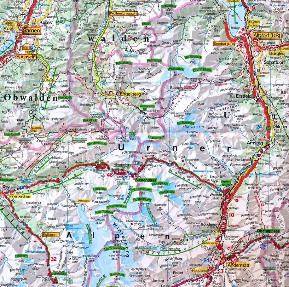 Marco Polo Zwitserland|Wegenkaart Zwitserland Oost Centraal
