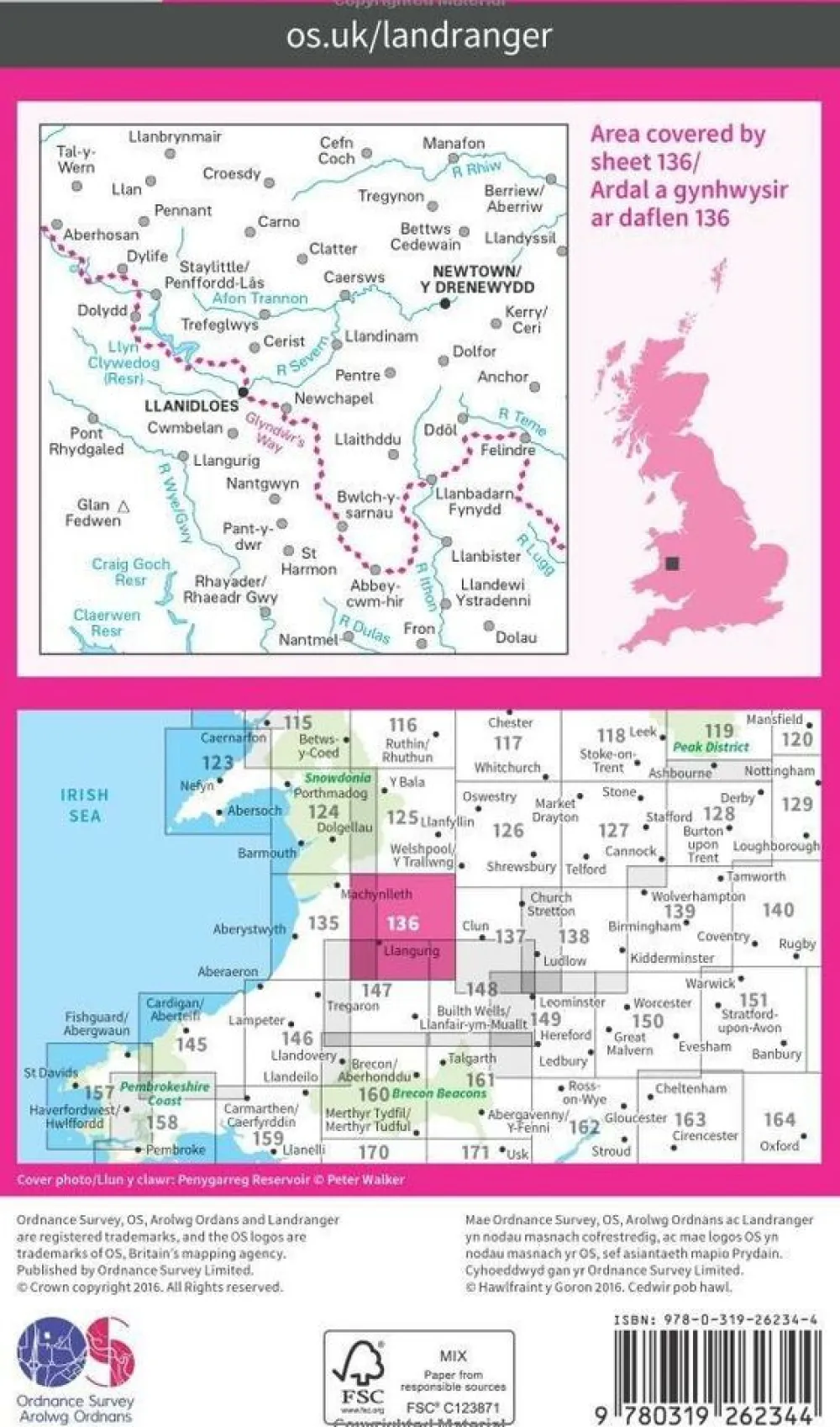 Ordnance Survey Groot-Brittanië & Ierland|Wandelkaart 136 Newtown - Llanidloes