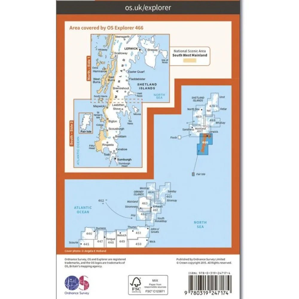 Ordnance Survey Groot-Brittanië & Ierland|Wandelkaart Explorer OL466 Shetland Mainland South